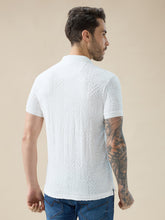 Mens Geometric Textured Polo Neck Half Sleeve Regular Fit T-Shirt